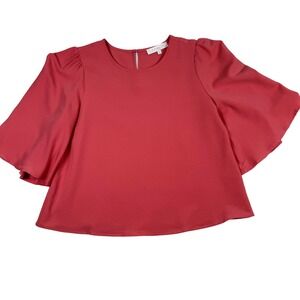 Sugarlips Blouse Medium Flutter Sleeve Top Stretch Minimalist Chic Modern Retro